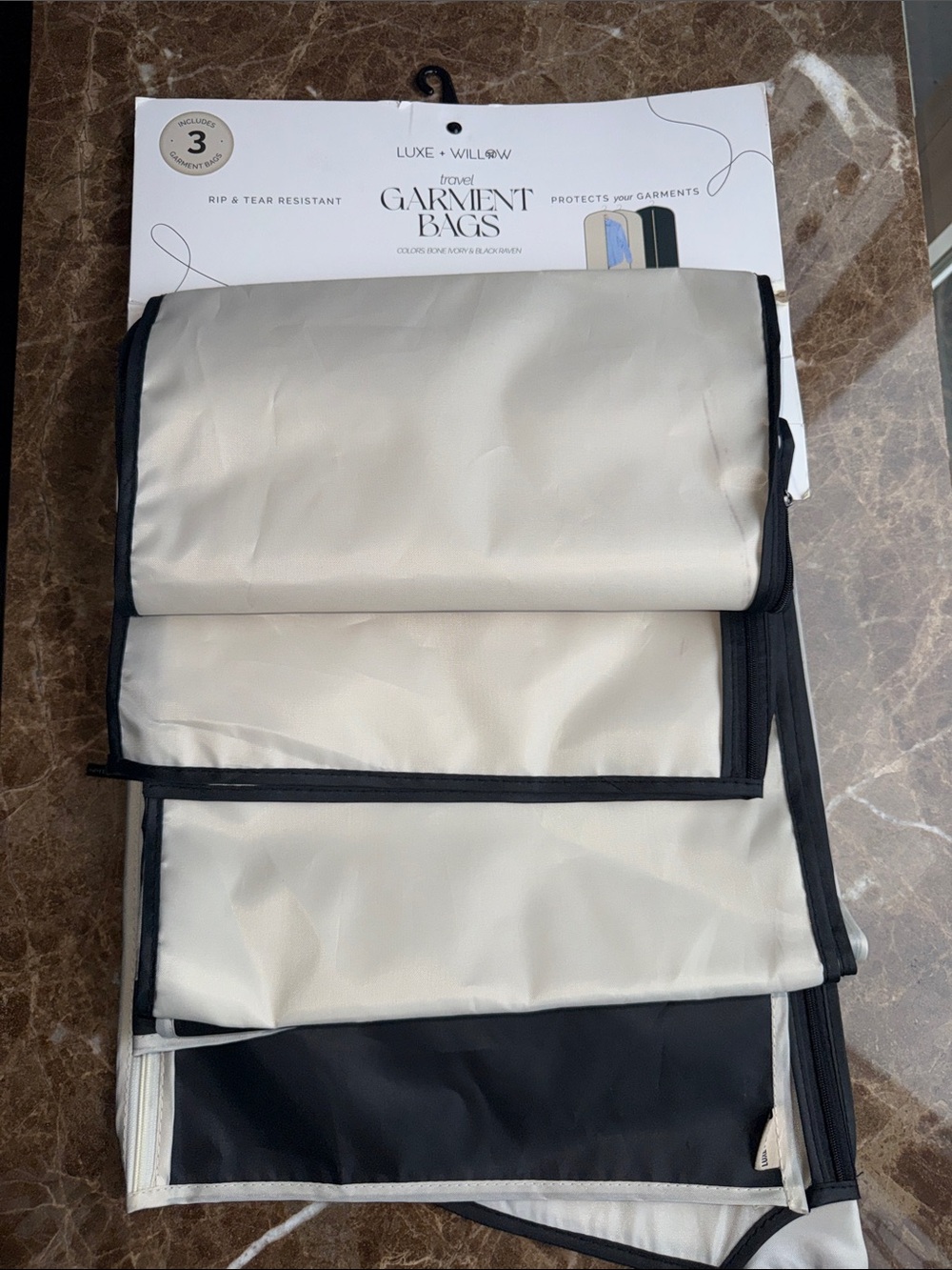 Luxe + Willow Cream Garment Bags with Black Trim - 3 Pack